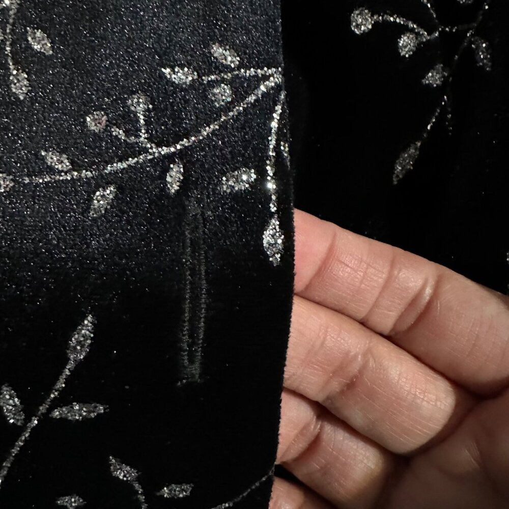 Another Thyme Velvet Maxi Dress 14 Black Floral Glitter Mandarin Collar Formal - Picture 9 of 13
